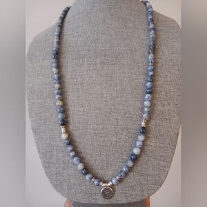 Blue Soladite Mala Necklace, Wrap Bracelet, Stretch, 36 Inches, Excellent